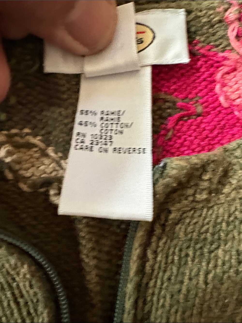 Talbots Olive Green and Hot Pink Floral Knit Cardigan - Picture 3 of 4